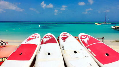 Paddleboards overlooking Caribbean water
